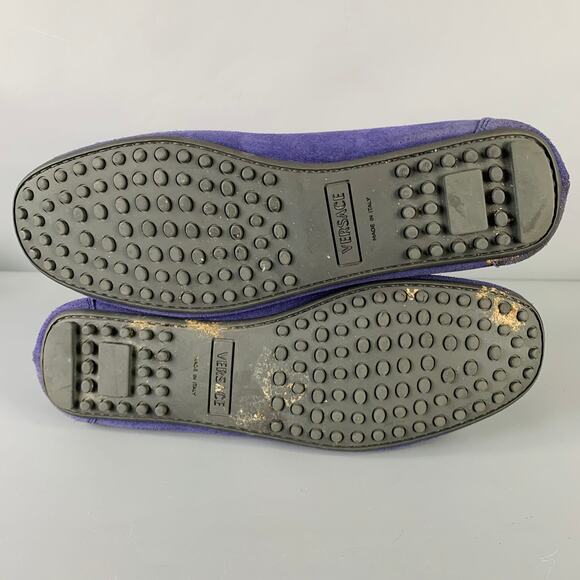 VERSACE Size 8 -Bluette Oro- Purple Textured Suede Drivers Loafers - Picture 7 of 13